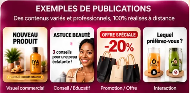 Exemples de publications variées : nouveau produit, conseil, promotion, interaction