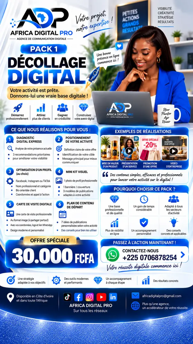 Affiche officielle du Pack Décollage Digital — 30 000 FCFA