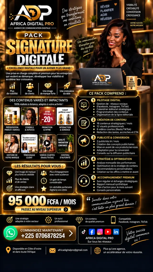 Affiche officielle du Pack Signature Premium Digital — 95 000 FCFA/mois