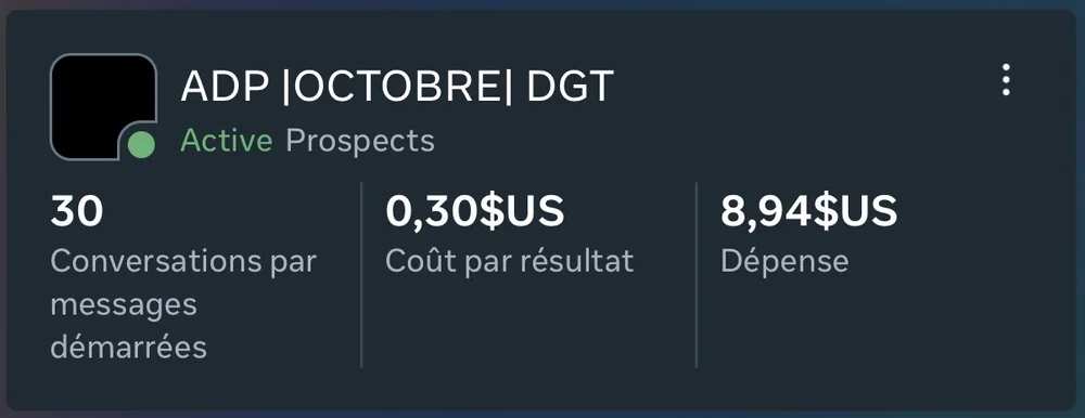 Capture de la campagne ADP Octobre dans le gestionnaire de publicités Meta