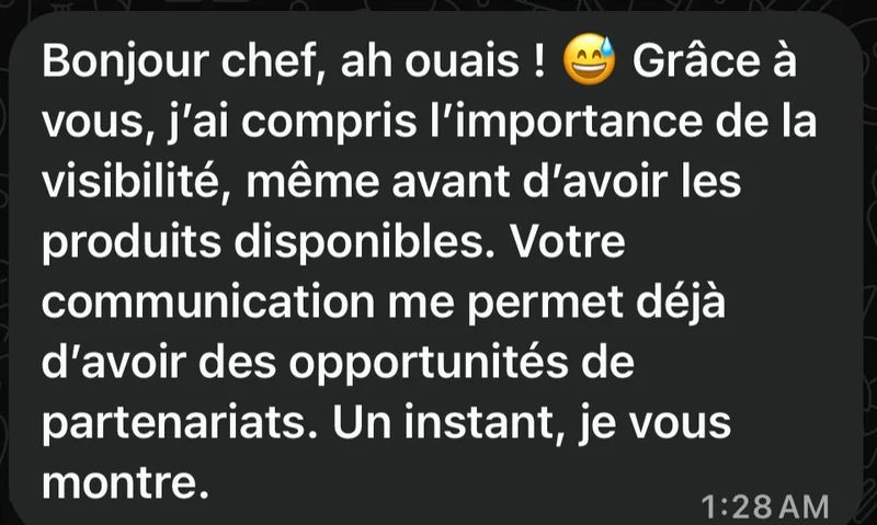 Capture recadrée du message WhatsApp de la cliente Iya Energia